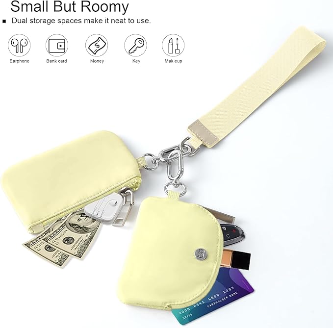 Babysun Mini Zip Around Dual Pouch Wristlet With 2 Straps Wristlet Keychain Wallet for Women Coin Purse Small Cute for Teen Girl