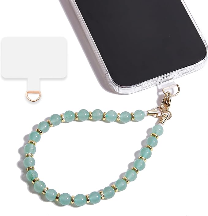 Marble Beaded Phone Wrist Strap,Detachable Phone Bracelet Strap with Tether Tab,Hands-Free Wristlet Strap (Green Aventurine)