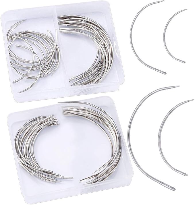 80Pcs Curved Needles BUTUZE Plastic Needle Case with 4 Sizes Hooked Needle for Stitching,Sewing,Embroidery,Hair Weaving