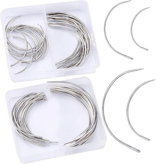 80Pcs Curved Needles BUTUZE Plastic Needle Case with 4 Sizes Hooked Needle for Stitching,Sewing,Embroidery,Hair Weaving