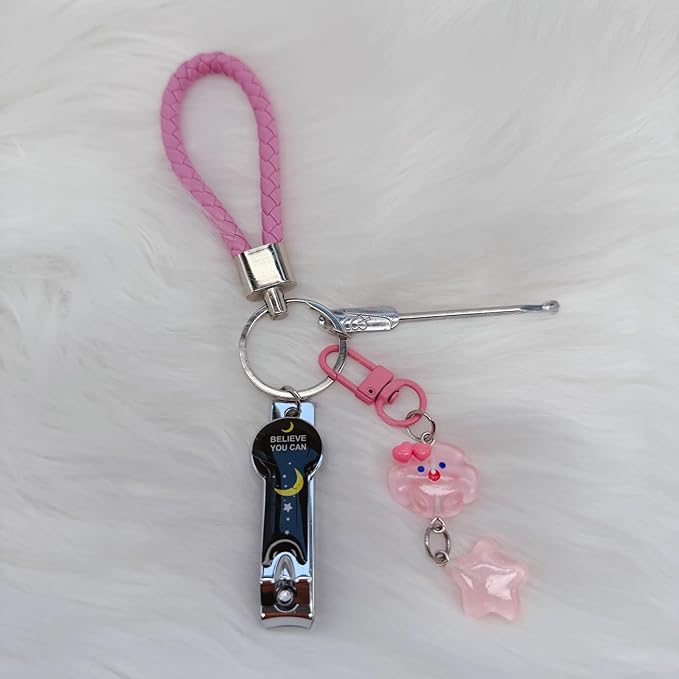 Cute Keychain with Nail Clipper Ear Pick for Women Girls Cute Key Chain Wristlet Cartoon Keychain Lanyard