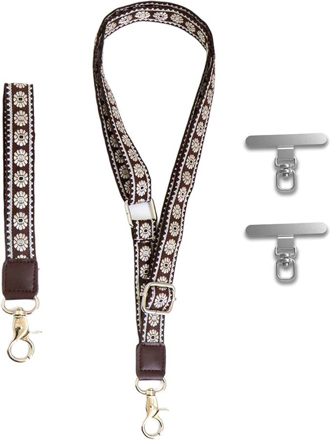 LEMEDE Wrist Keychain and Adjustable Phone Lanyard, Silver Hook Phone Crossbody Strap with 360° Rotating Phone Pads