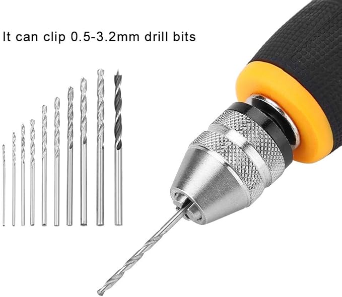 Micro Mini Hand Drill Tool, Portable Tool Set Small Hand Drill & 10 pcs Twist Drill Bits 0.8-3.0mm Precision Pin Vise Woodworking Hand Drill for Model Jewelry Walnut Amber Beeswax