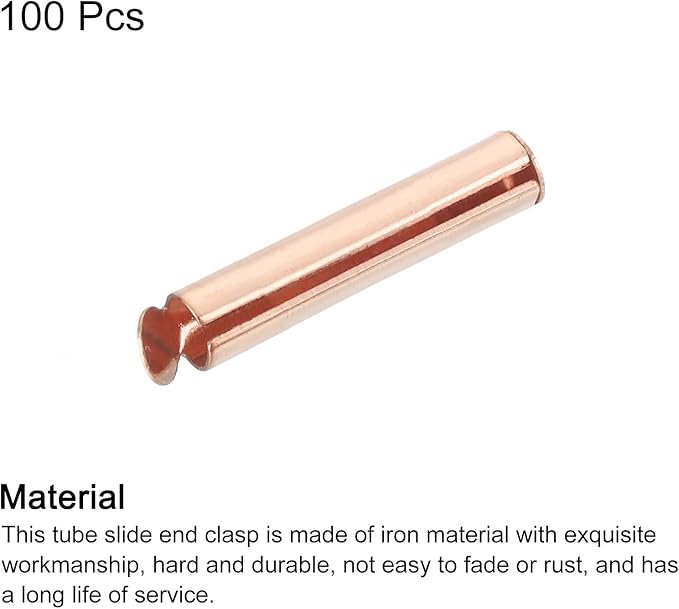 uxcell 100Pcs Slide on End Clasps, 20mm Tube Ball Bead Slider Crimp Ends for Multi-Strand DIY Craft Making, Rose Gold