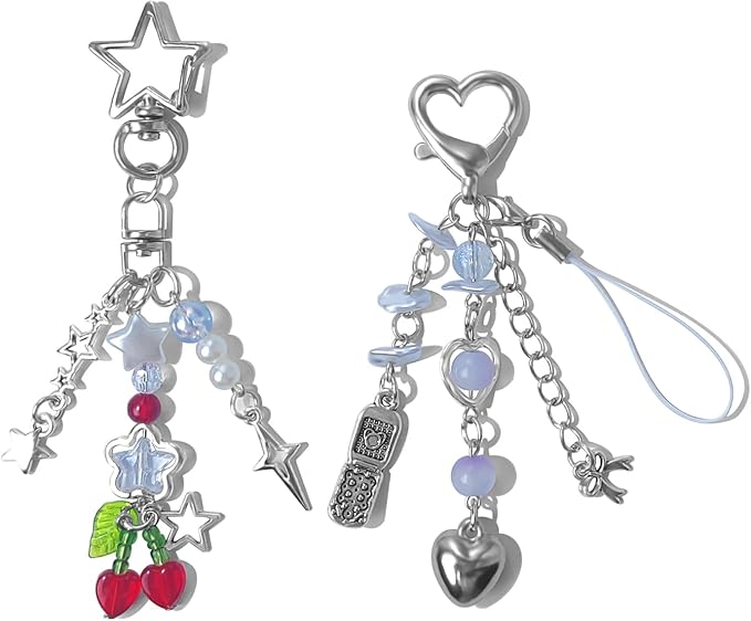 Cute Keychain Aesthetic Y2K Keychain Accessories Heart Butterfly Strawberry Bear Key Chain for Keys Bags Women Gifts