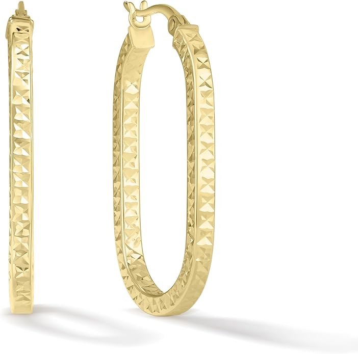 Paperclip Oval Hoops in Real 10K White Gold with a Diamond-Cut Finish | 30mm Length | Real Gold, Stamped for Authenticity