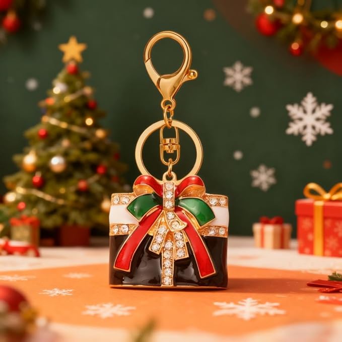 Dreuyet Christmas Keychain Rhinestone Crystal Christmas Tree Santa Purse Bag Handbags Charms for Women Lady Friends