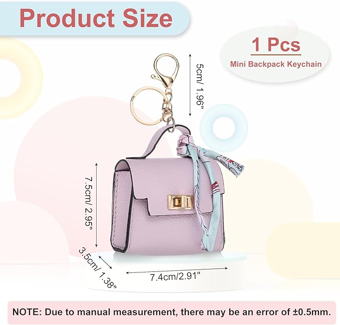 PATIKIL Mini Backpack Keychain, Cute Coin Purse Keychain PU Leather Backpack Purse Key Chain Little Earbud Bag Keychains for Women Mini Card Data Cable Organizer, Purple