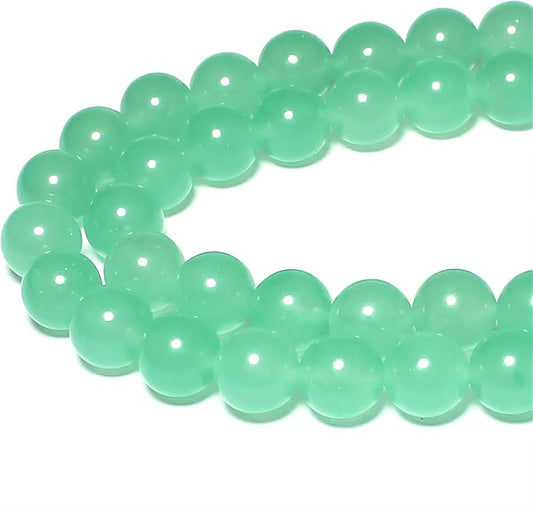 MJDCB Stone Beads 12mm 30pcs Round Mint Green Jade Loose Gemstone Bead Charms for Jewelry Making Bracelet Necklace Earring Pendant