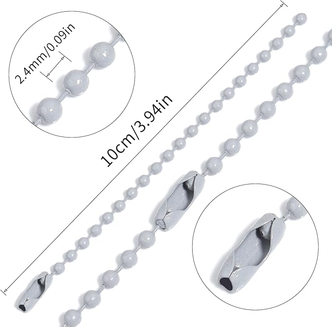 Lemonkey 100Pcs Ball Beads Chains Bulk,Gray Keychains Rings Metal Chains,4 Inch Dog Tag Metal Small Chains with Connectors for Hanging Decoration