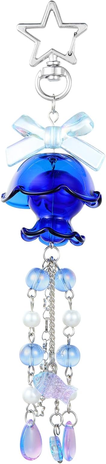 Cute Multicolor Jellyfish Keychains for Women Acrylic with Bow Purse Bag Charms for Backpacks Handbag Decorations