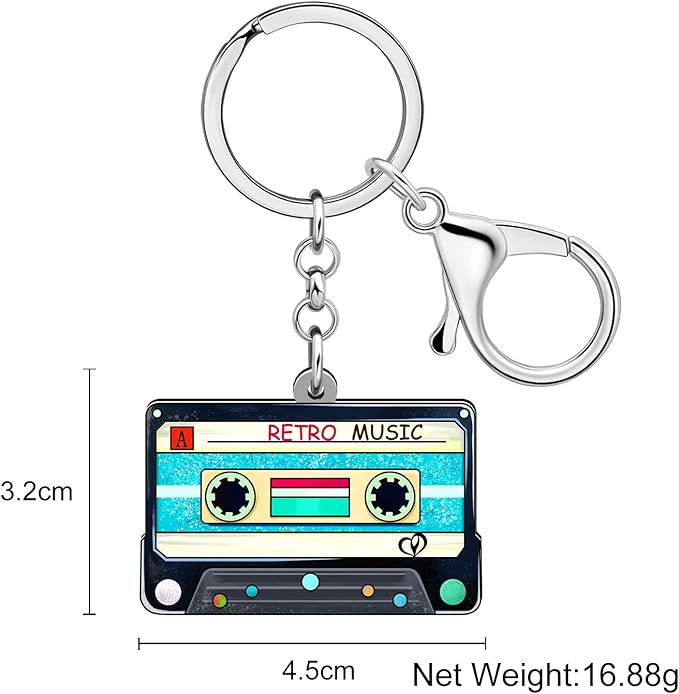 WEVENI Retro Acrylic 80s 90s Cassette Tape Keychains for Women Teen Girls Birthday Vintage Themed Party Accessories Charms