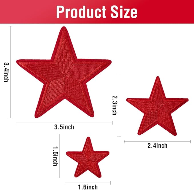 WILDREEDS 24 Pieces Star Iron on Patches, Star Embroidered Patch for Clothing, T-Shirt, Backpacks, Hats, Jeans, Jackets (Red)