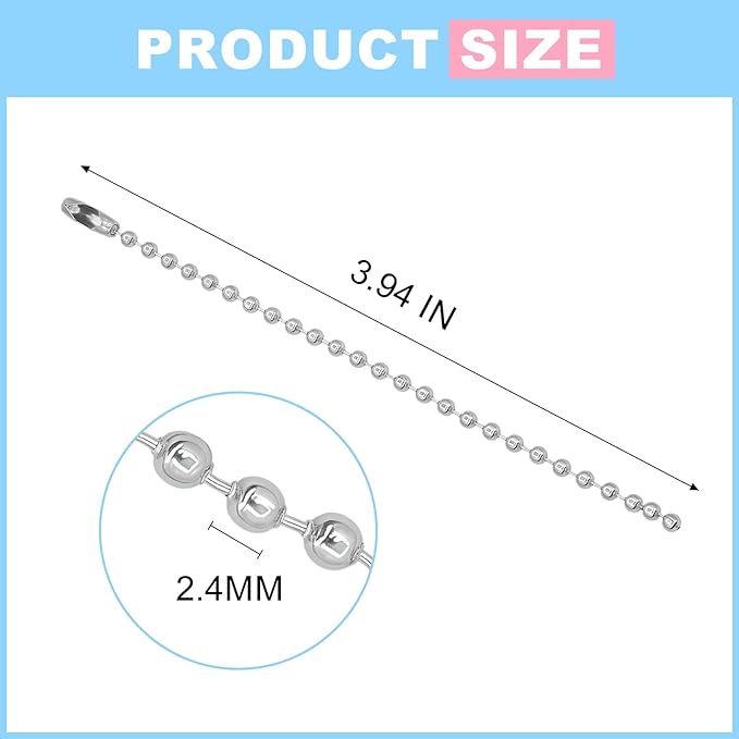 200 pcs Bead Ball Chains,4 Inch Keychain Rings,for Jewelry Making DIY Crafts Hanging Decoration（Silver）