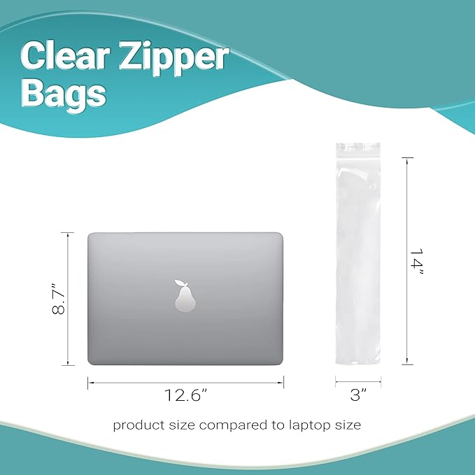 APQ Clear Plastic Reclosable Zipper Bags, 3 x 14 Inches. Pack of 1000 Reclosable Plastic Bags with Zipper Closure. 2 Mil Plastic Jewelry Bags. Waterproof Reclosable Zip Bags for Industrial Use