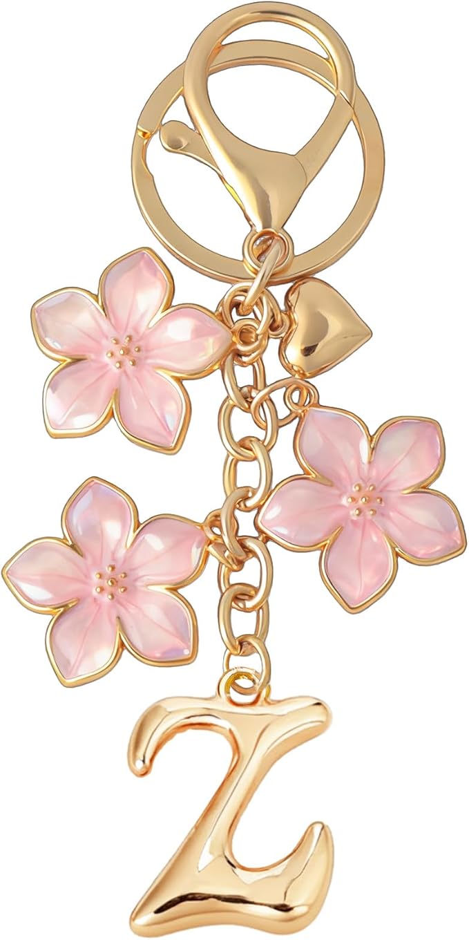 Snycler Bubble Initial Keychain Graceful Flower for bags car remote–A-Z Letter Charms for Women