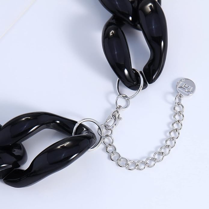 Firstmeet Chunky Acrylic Necklace Smooth Chain Link Cool Statement Choker Cuban Style Jewelry Gift for Women