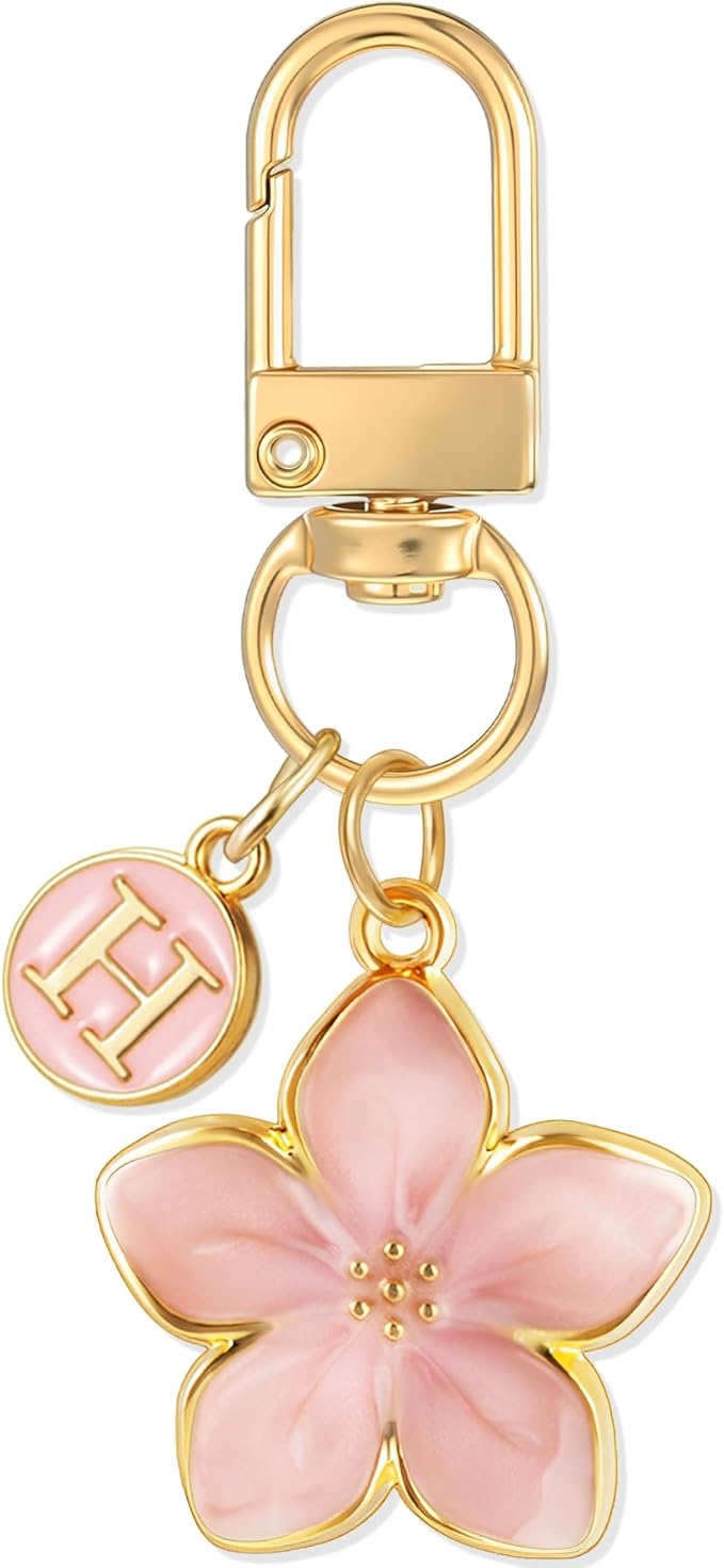 XGALBLA Cute Flower Initial Letter Keychain for Women, Flower Charms, Bag & Purse Charms for Handbags & Backpacks Accessories