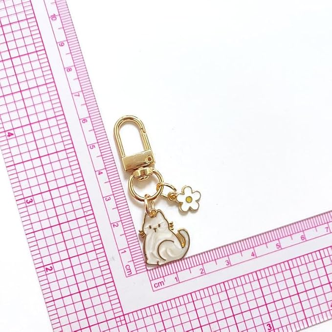 Cat Keychain For Women, Enamel Flower Shell Pearl Colorful Flow Hemp Cartoon Small And Cute Charm Gift Accessories