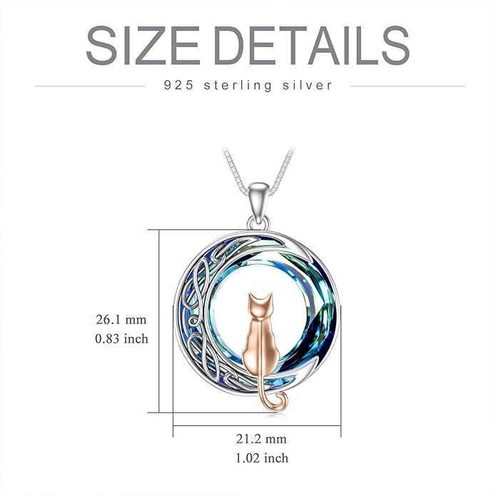 TOUPOP Cat Gifts for Cat Lovers One Two Three Four Cats Necklace Sterling Silver Cats on the Moon Pendant Necklace with Blue Circle Crystal Birthday Christmas Celtic Jewelry Gifts for Women