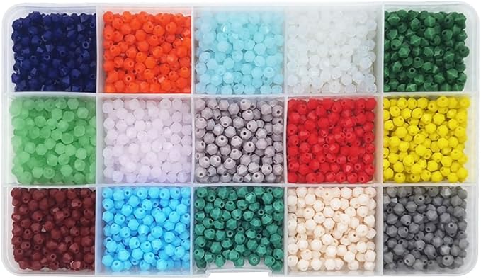 INSPIRELLE Approx 2400pcs 4mm Opaque Multicolor Bicone Beads for Jewelry Bracelet Making Bulk Faceted Crystal Glass Briolette Beads