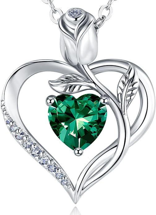 1.2CT Rose Heart Necklace Option of Moissanite or Lab-Grown Sapphire Ruby Emerald&More Necklace for Women Birthstone Girlfriend Necklace S925 Sterling Silver 18K White/Rose Gold Plated D Color VVS1 Gift for Wife Mother Daughter for Birthday Anniversary...