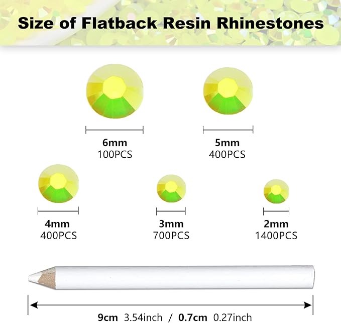 3000PCS Resin Flatback Rhinestone, 2mm 3mm 4mm 5mm 6mm Citrine/Lemon Yellow AB Flatback Jelly Resin Rhinestones for Tumblers, Mugs, Bottles, Craft Decoration, Bling Glitter Gem Stone