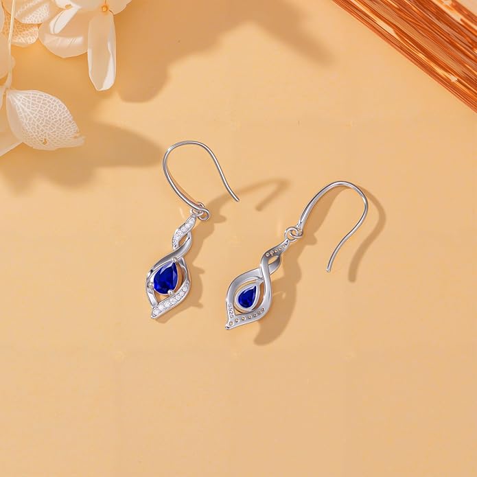 HPQQ Birthstone Earrings for Women 925 Sterling Silver Infinity Love Jewelry Valentines Day Birthday Gifts for Her Mom Wife Girlfriend