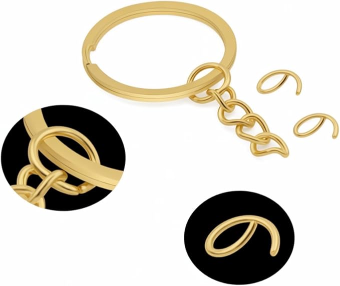 100Pcs Keychain Key Ring with Chain Bulk Split Key Chain,1.1 Inch Key Chains Parts with Open Jump Ring Connector for Jewelry Making Crafts (Gold)