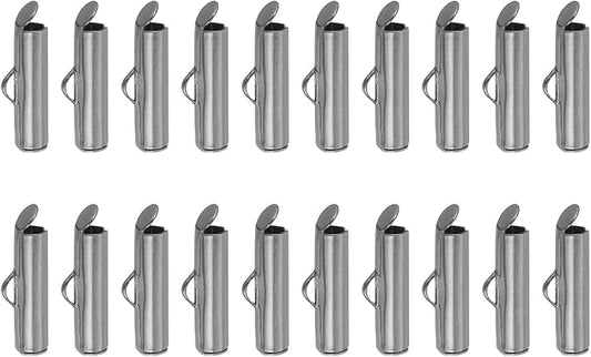 uxcell 100Pcs Slide on End Clasps, 16mm Tube Ball Bead Slider Crimp Ends for Multi-Strand DIY Craft Making, Metallic Black