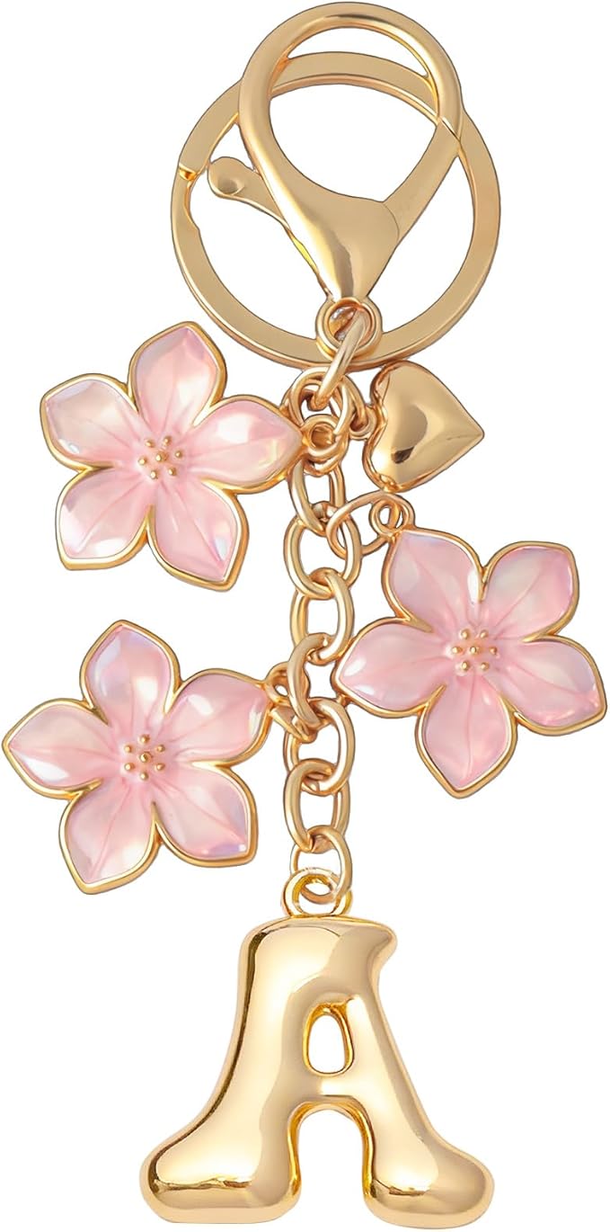 Snycler Bubble Initial Keychain Graceful Flower for bags car remote–A-Z Letter Charms for Women