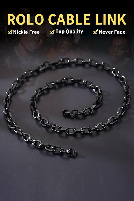 ChainsHouse Stainless Steel Cable Chain Necklaces for Men Women, 3mm/5mm/7mm/9mm/12mm 18K Gold/Black Plated Mens Cable Link Chains, 18"-30" Length - Send Gift Box