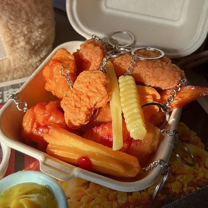 HSYHERE Men Women Creative Interesting Novelty Stylish Mini Simulated Food Orange Shrimp Keychain Key-ring Pendant