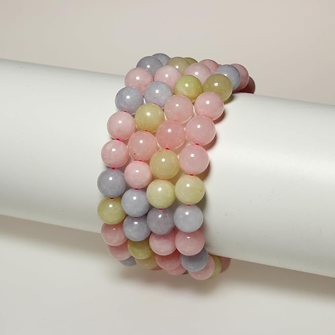 MJDCB Stone Beads 6mm 60pcs Round Morganite Color Jade Loose Gemstone Bead Charms for Jewelry Making Bracelet Necklace Earring Pendant