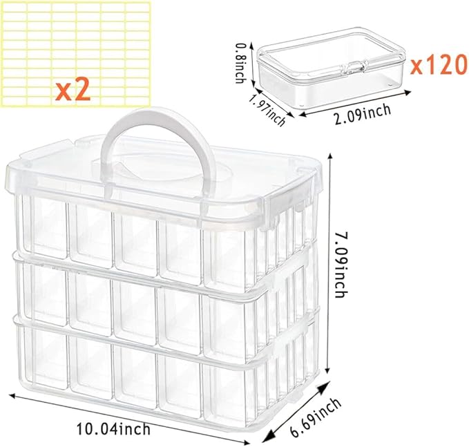 120pcs Bead Storagebead organizer boxes,3-Tier bead organizer boxes and craft storage boxes,Bead storage Stackable portable box,DIY Jewelry Craft Nails, Bracelets, Jewelry, (120pcs 2.09 x 1.57 x 0.8)