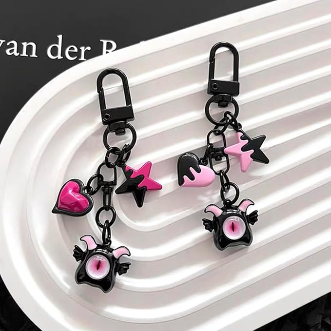 2Ps Y2k Keychain Goth Accessories Gothic keychain Cute Purse Charms for Women Y2k Bag Charms Aesthetic Pink Stars Hearts