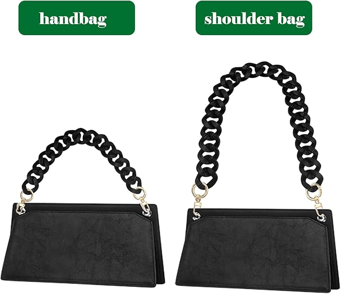 SourceTon 2 PCS Black Acrylic Handbag Chain Straps, Flat Replacement Chains for Purses, Tote Bags, DIY Craft –Lightweight with Alloy Buckles (40cm and 60cm)