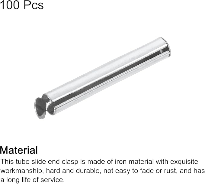 uxcell 100Pcs Slide on End Clasps, 25mm Tube Ball Bead Slider Crimp Ends for Multi-Strand DIY Craft Making, Silver Tone