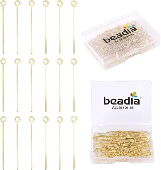 14K Gold Plated Open Eye Pins Non Tarnish 35mm 150pcs for Jewelry Making Findings