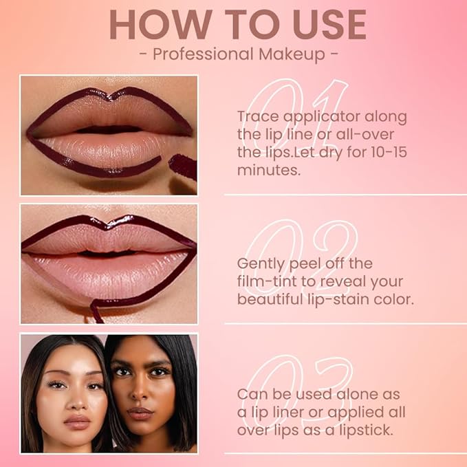2Pcs Brown& Brownish Red Liquid Matte Lip Liner Stain Peel Off with Tweezer, Long Lasting Waterproof Matte Lipstick Lip Gloss Tattoo for Women, Transfer-prof Lip Tint Makeup for All Skin Types