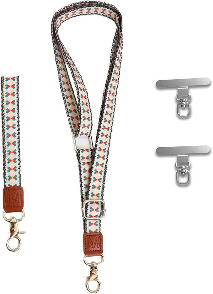 LEMEDE Wrist Keychain and Adjustable Phone Lanyard, Silver Hook Phone Crossbody Strap with 360° Rotating Phone Pads
