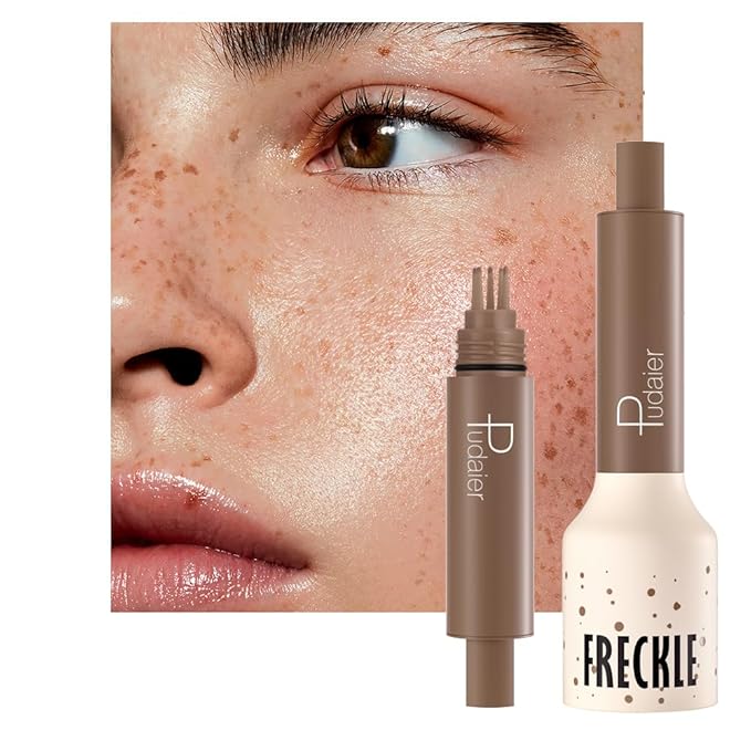 Upgrade Faux Freckle Stamp Pen – Waterproof Fake Freckles Makeup Tool, Natural-Looking Freckle Maker & Spray with Multi-Prong Precision Stamp Head, Long-Lasting Sunkissed Makeup (04 Caramel)