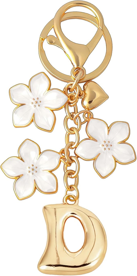 Snycler Bubble Initial Keychain Graceful Flower for bags car remote–A-Z Letter Charms for Women