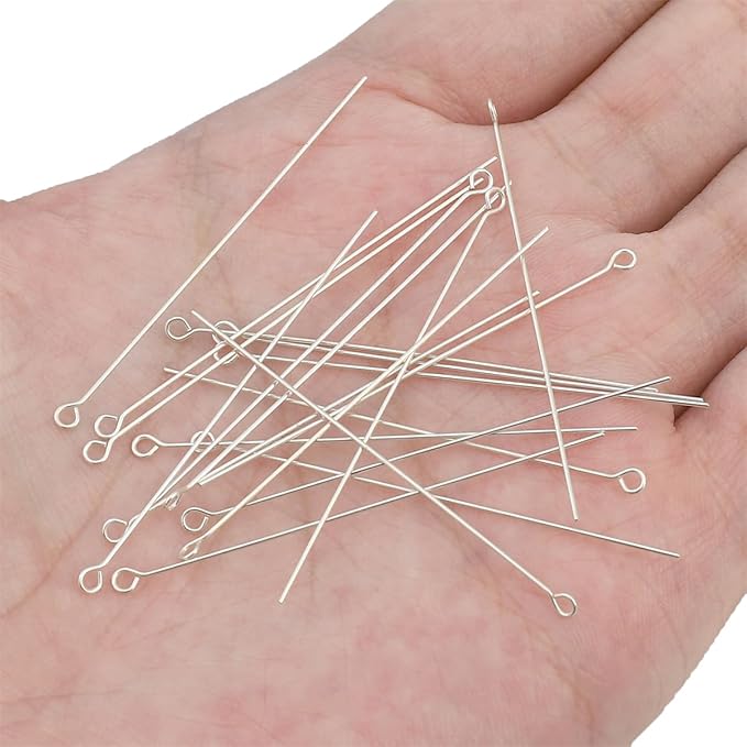 925 Sterling Silver Open Eye Pins 0.5x50mm 20pcs for Jewelry Making Findings