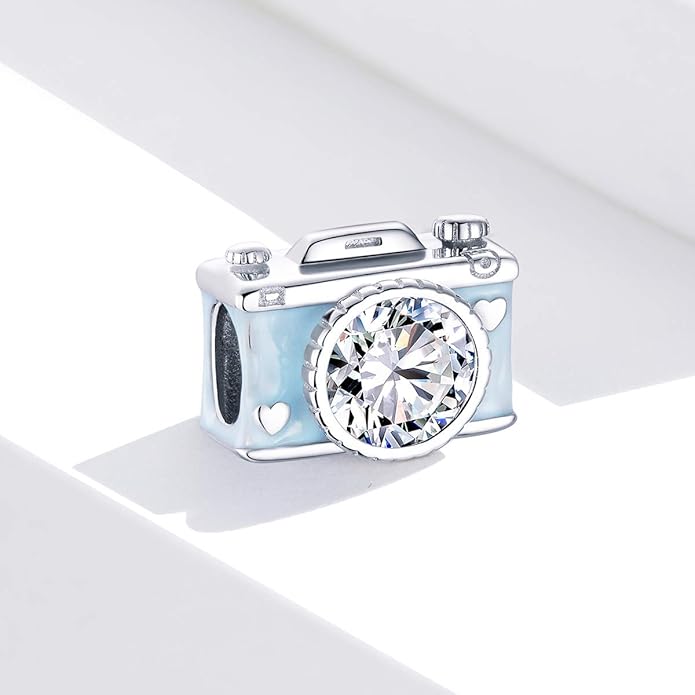 Yellow Enamel Motorcycle Charm 925 Sterling Silver Car Charm Pendant Travel Charm Bracelets for Women Mother's Day Valentine's Day Christmas Charm (Camera Charm Bead)