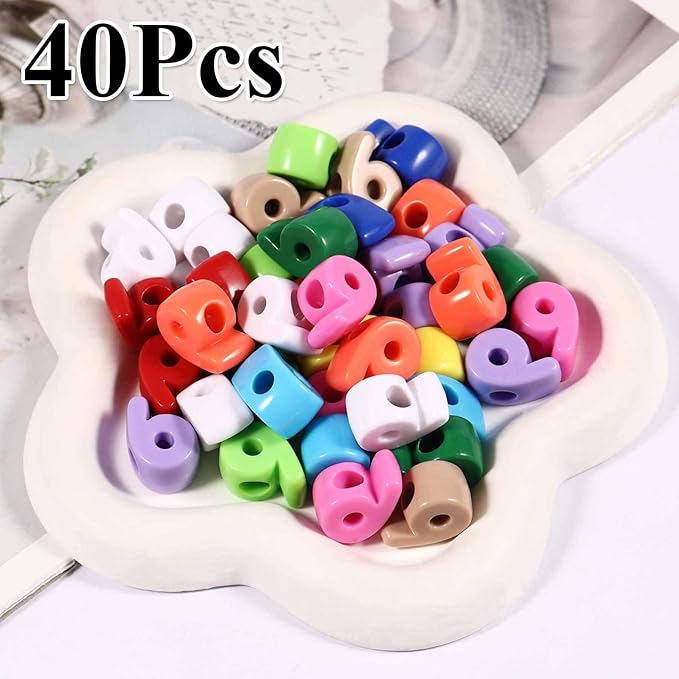 40 PCS Number Beads 3D Focal Bead Acrylic Loose for Jewelry Making Bracelet Necklaces Keychain Phone Bag Chain Key Chains (Mixed Color 6)