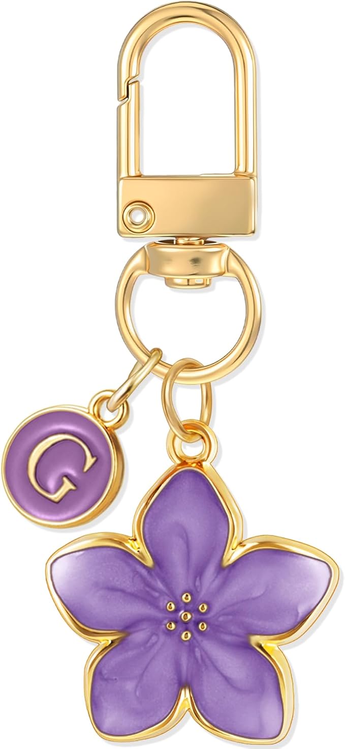 XGALBLA Cute Flower Initial Letter Keychain for Women, Flower Charms, Bag & Purse Charms for Handbags & Backpacks Accessories
