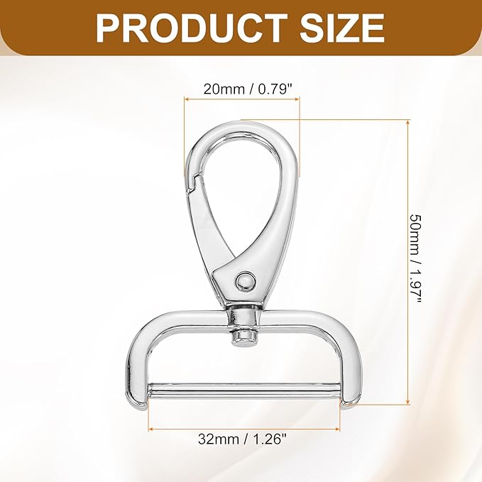 HARFINGTON 4pcs Detachable Snap Hook Swivel Clasp 1 1/4" (32mm) Zinc Alloy Lobster Claw Clasp for Keychain Lanyard Purse DIY Purse Strap, White