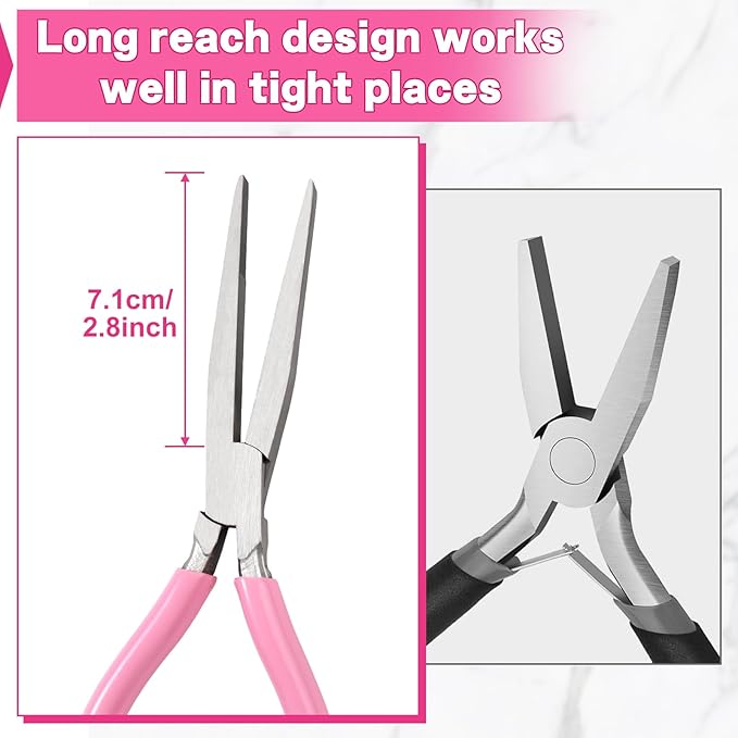 7.5" Long Flat Nose Pliers Serrated Jaw Extra Long Nose Plier Duckbill Pliers Jewelry Making Supplies for Jewelry Making, Fishing, Wire Wrapping, Flat Plier for Hard to Reach Narrow Spaces