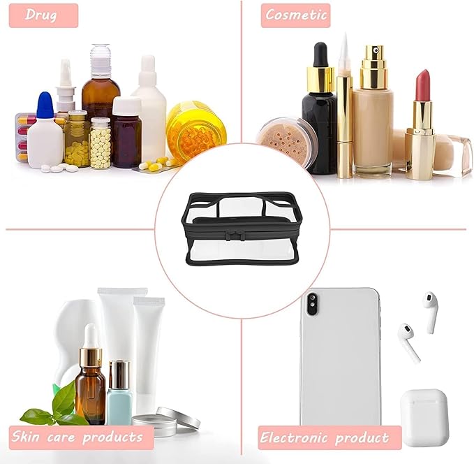 Black Transparent Cosmetic Bag Waterproof Handbag Portable Travel Work Make Up Kit Double Zipper Storage Bag, 2 PCS
